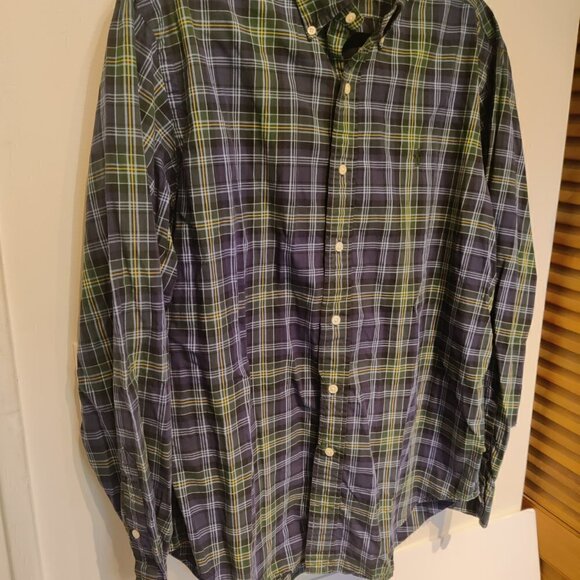 Mens Blue & Green Plaid Summer Weight Button Down Shirt Sz L 100% Cotton - Picture 2 of 3